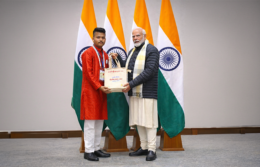 Young student entrepreneur presenting a prototype